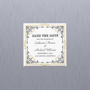 Imã Vintage Deco Art Legant Black White Casamento Dour