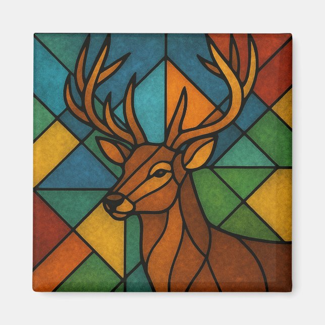 Imã Vintage Deer Tiffany Style Stained Glass Design (Frente)