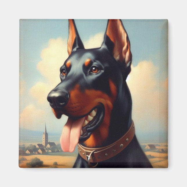 Imã Vintage Doberman Painting (Frente)