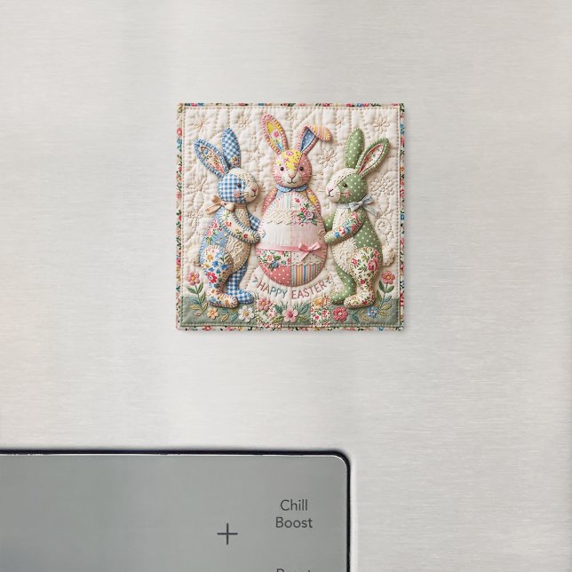 Imã Vintage Easter Bunny Quilted Style Print (Criador carregado)