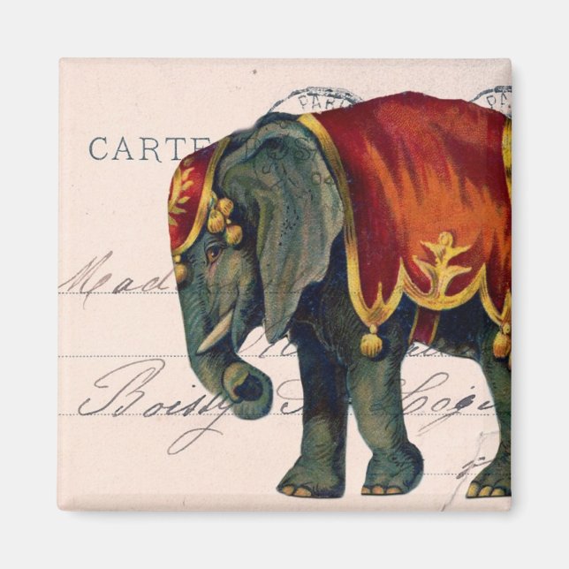 Imã Vintage Elephant Postcard Digital Art (Frente)
