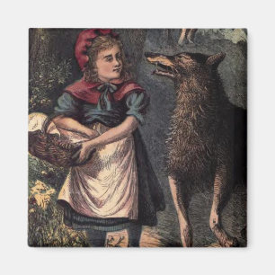 Imã Vintage Fairytale Red Riding Hood Conhece O Lobo