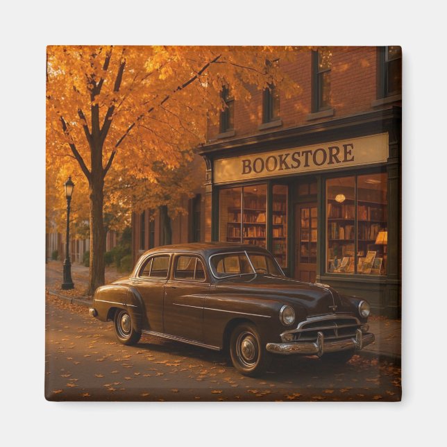 Imã Vintage Fall/Autumn livraria & car (Frente)