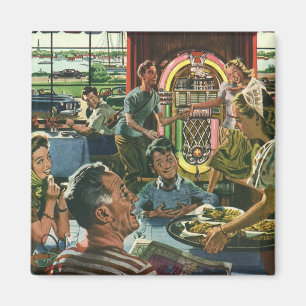 Imã Vintage Family Janta em um restaurante com jukebox