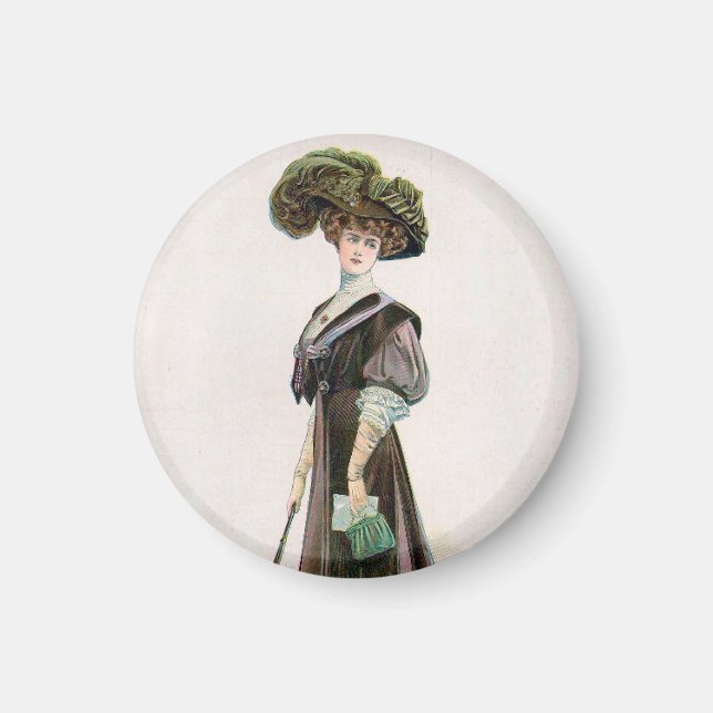 Imã Vintage Fashion Illustration Lady With Cane (Frente)