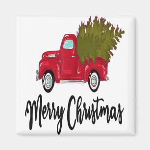 Imã Vintage Feliz Caminhão Vermelho De Natal Com Uma Á