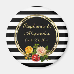Imã Vintage Floral Black and White Strike Personalizad