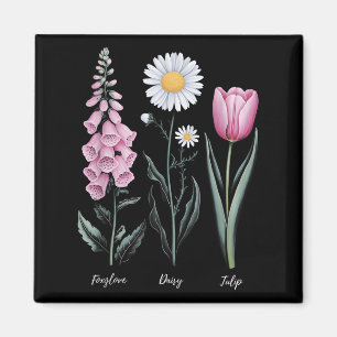 Imã Vintage Floral Plant Foxglove Daisy Tulip Flower G