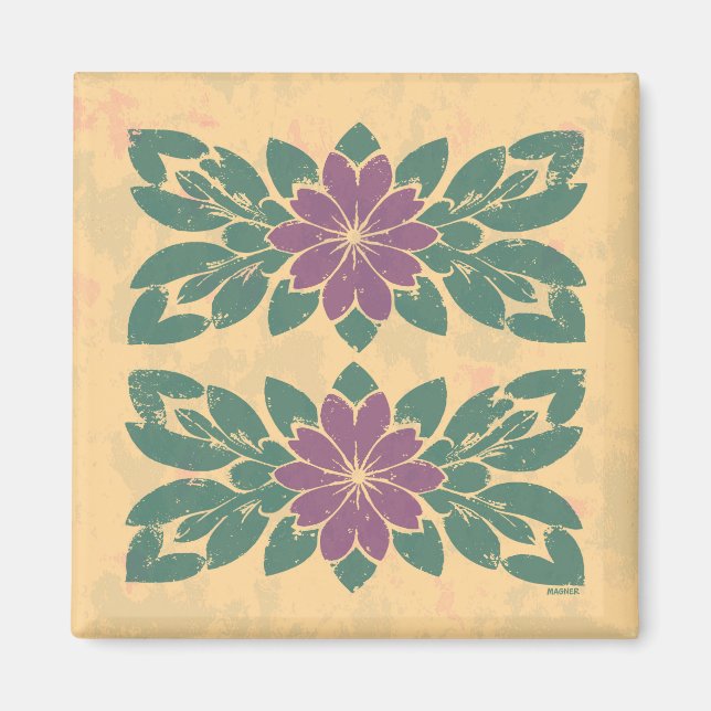 Imã Vintage Floral Stencil Design (Frente)
