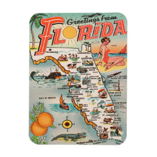 Ímã Vintage Florida mapeia Saudações da Flórida