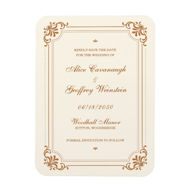 Ímã Vintage Flourish Wedding Salvar Data (Vertical)