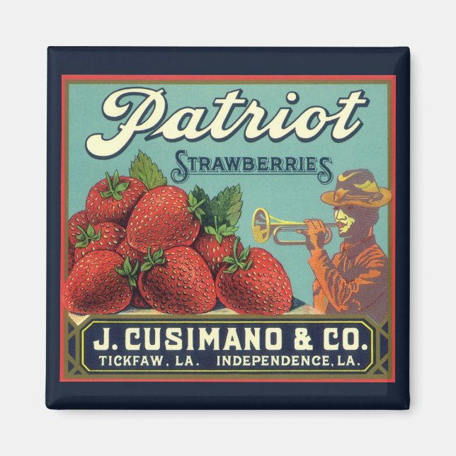 Imã Vintage Fruta Crate Label Art Patriot Strawberry (Frente)