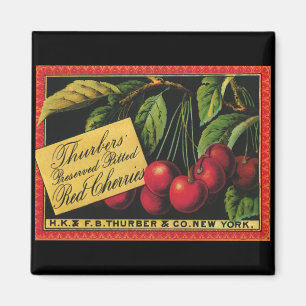 Imã Vintage Fruta Crate Label Art, Thurber Cherries