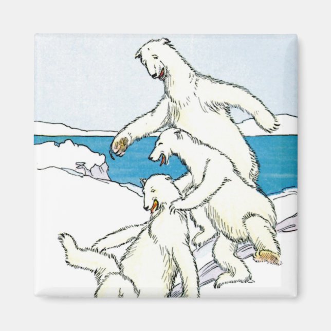 Imã Vintage Funny Polar Bears (Frente)