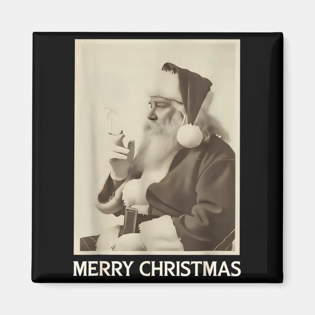 Imã Vintage Funny Smoking Santa Claus Christmas Merry  (Frente)