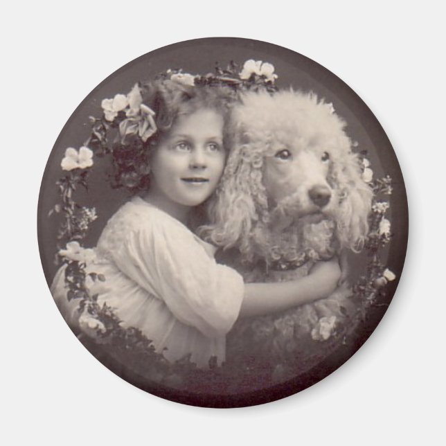 Imã Vintage Girl and Poodle (Frente)