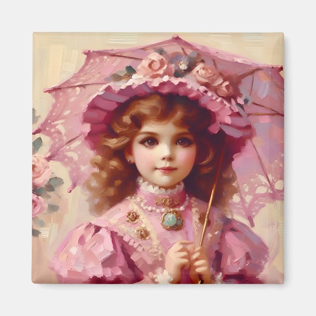 Imã ~ Vintage Girl ~ Parasol ~ (Frente)