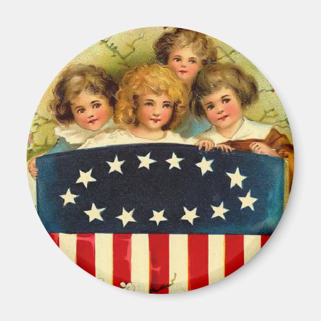 Imã Vintage Girls Round Magnet (Frente)