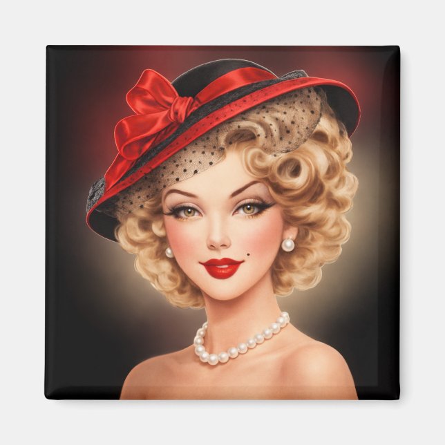 Imã  Vintage Glam Pin-Up Lady Magnet (Frente)