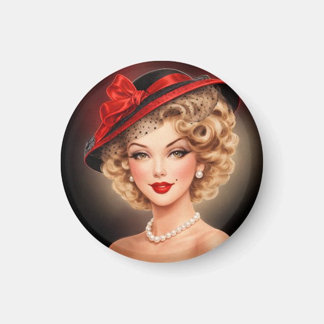 Imã  Vintage Glam Pin-Up Lady Magnet (Frente)