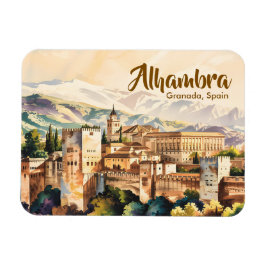 Ímã Vintage Granada Spain Alhambra Watercolor Travel