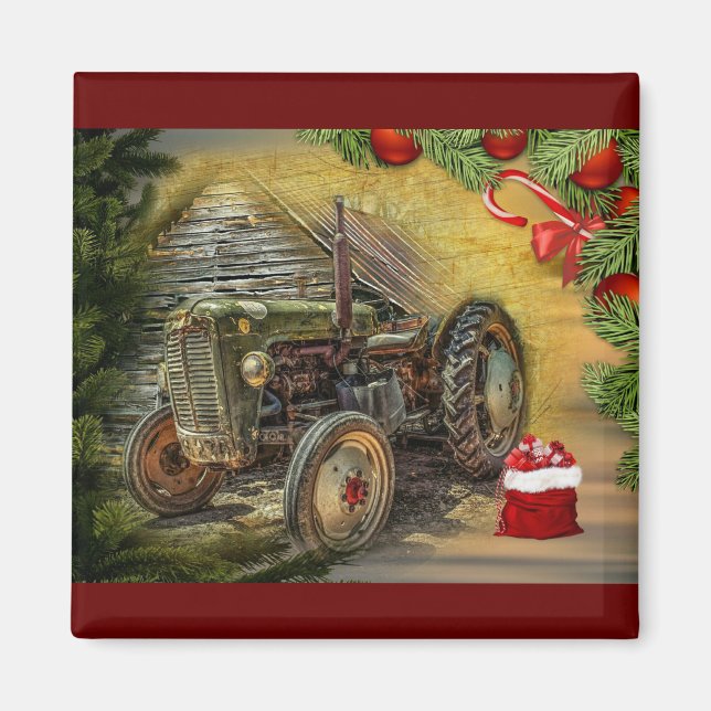 Imã Vintage Green Trator Barn Natal (Frente)