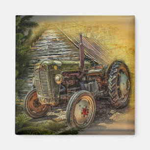 Imã Vintage Green Trator Rustic Old Barn