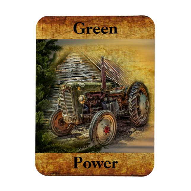 Ímã Vintage Green Trator Rustic Old Barn (Vertical)
