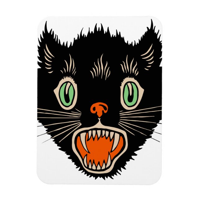 Ímã Vintage Halloween Assustado Gato Negro (Vertical)