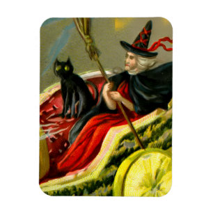 Ímã Vintage Halloween Black Cat and Witness