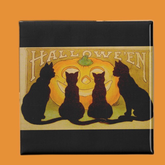 Imã Vintage Halloween Cats e Jack O'Lantern (Criador carregado)