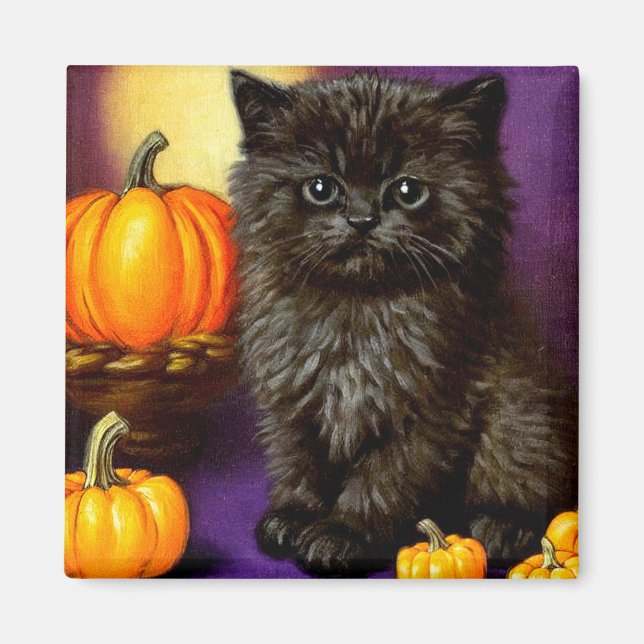 Imã Vintage Halloween Kitten (Frente)