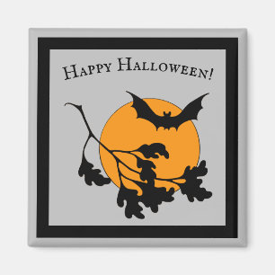 Imã Vintage Halloween Orange Moon Flying Bats