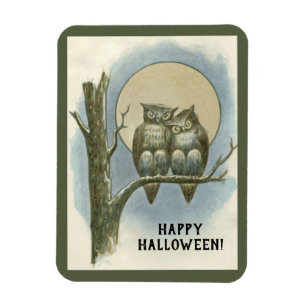 Ímã Vintage Halloween Pair de Corujas Sentadas à Noite