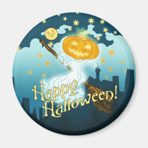 Imã Vintage Halloween Pumpkin Ghost