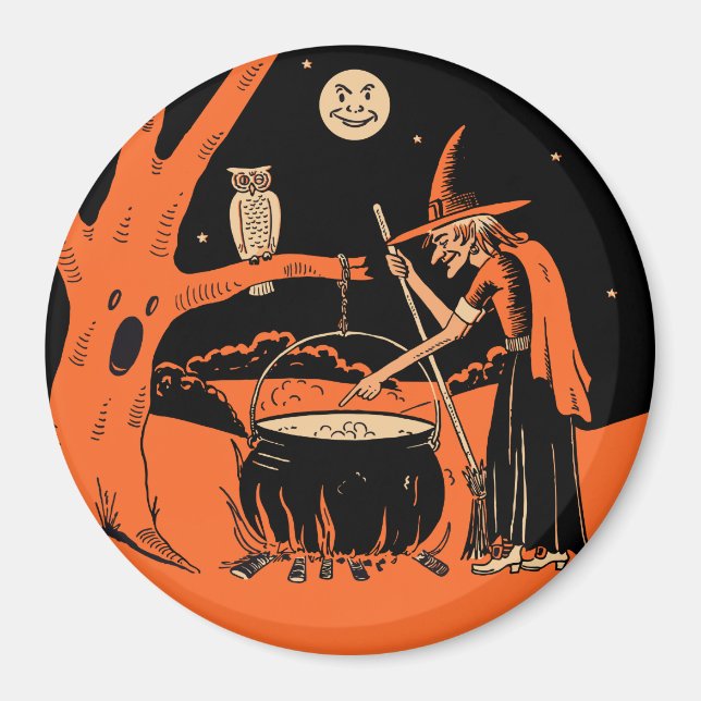 Imã Vintage Halloween - Witch & Cauldron (Frente)