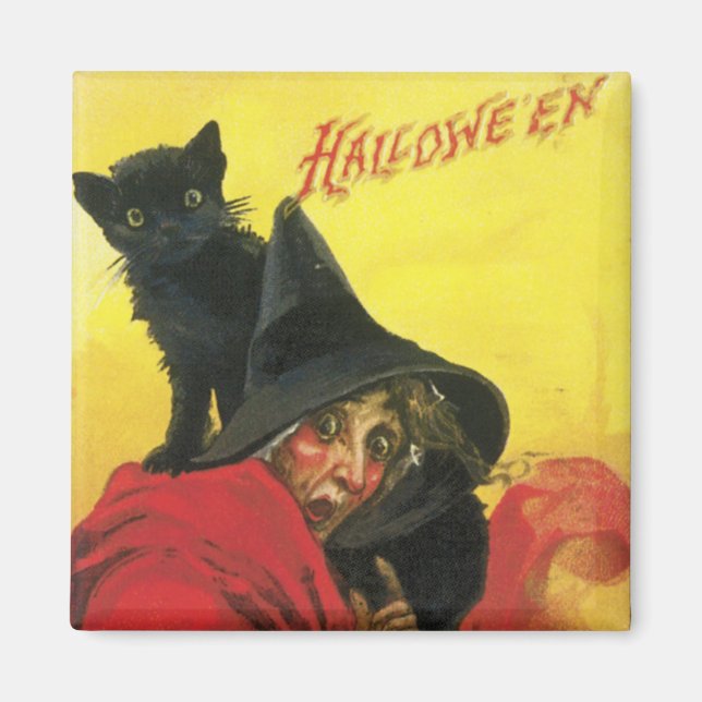 Imã Vintage Halloween Witold e Cat (Frente)