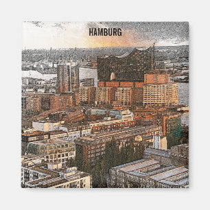 Imã Vintage Hamburg Germany Panorama View