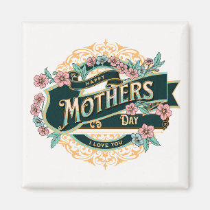 Imã Vintage Happy Dia de as mães Floral Colorida Flor