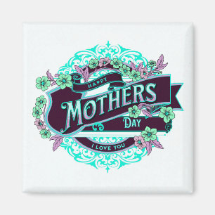 Imã Vintage Happy Dia de as mães Green Purple Floral
