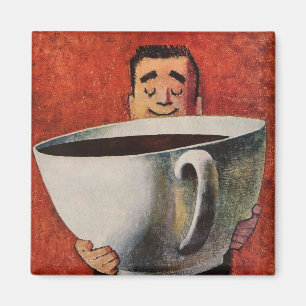 Imã Vintage Happy Man Bebendo Xícara Gigante de Café