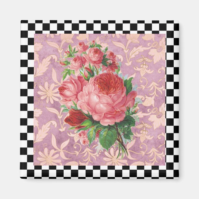 Imã Vintage Harlequin - Rosas Rosa (Frente)