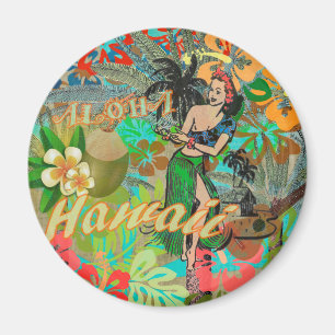 Imã Vintage Hawaii Hula Graphic Art Tropical