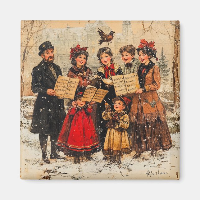 Imã Vintage Holiday Carolers (Frente)