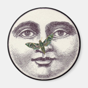 Imã Vintage homem na lua cheio rosto mariposa nariz pr
