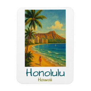 Ímã Vintage Honolulu Hawaii Waikiki Beach