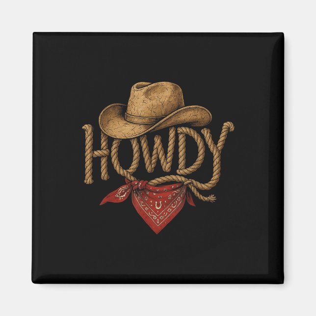 Imã Vintage Howdy Cowboy Retro Ocidental Howdy Cowboy  (Frente)