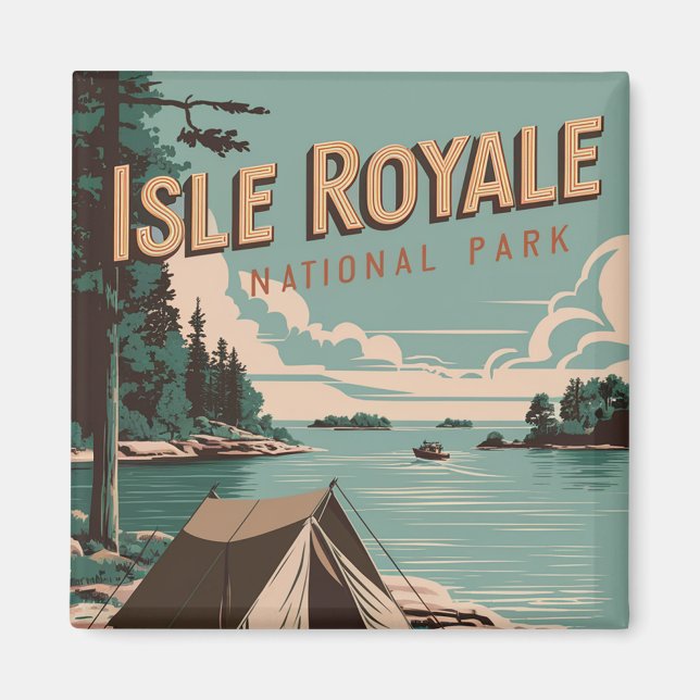 Imã Vintage Isle Royale National Park Camping (Frente)