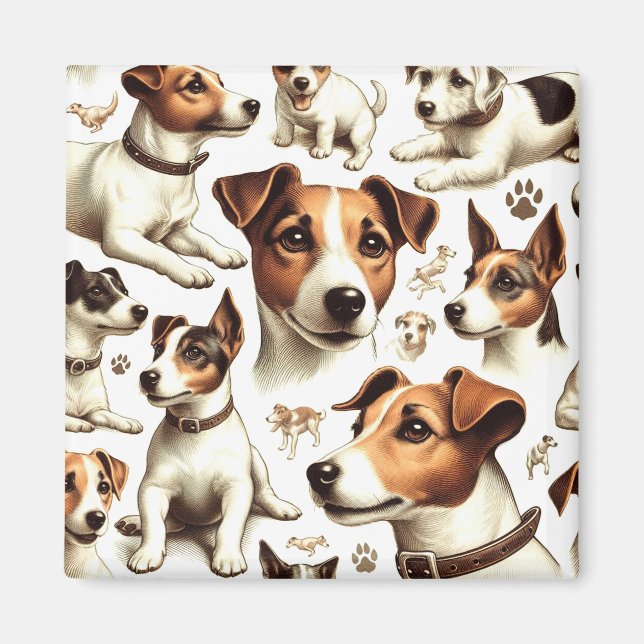 Imã Vintage Jack Russell Terrier Seamless (Frente)