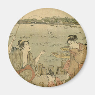Imã Vintage Japonês Pesca Art Impressão Painting